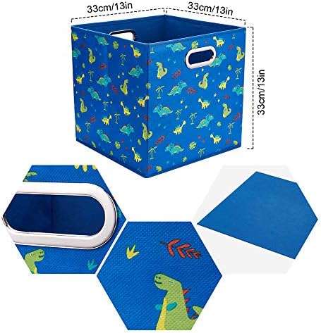 Dinosaur Fabric Storage Cubes Bins Kids 13x13x 13 in Navy Blue Storage Cubes Inserts Foldable Cloth Storage Boxes Collapsible Storage Baskets Drawer for Cube Organizer ,QY-SC06-6 - Image 4