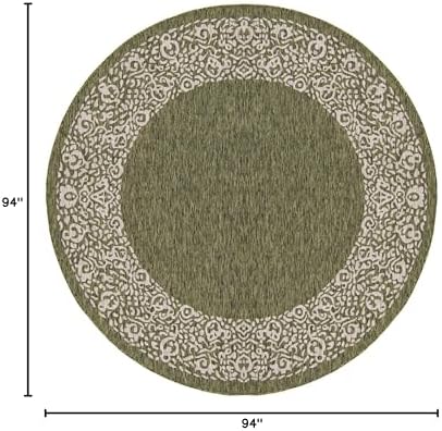 Unique Loom Outdoor Border Collection Area Rug - Floral Border (7' 10" Round, Green/ Ivory) - Image 2