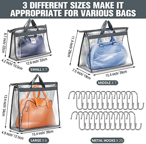Chumia 20 Pack Clear Dust Cover Handbag Storage Organizer 3 Size, Grey - Image 2