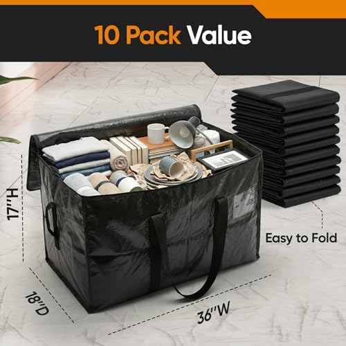 HOLDN’ STORAGE 10 Pack Large Moving Bags, 45-Gal Heavy-Duty Storage Totes - Image 3