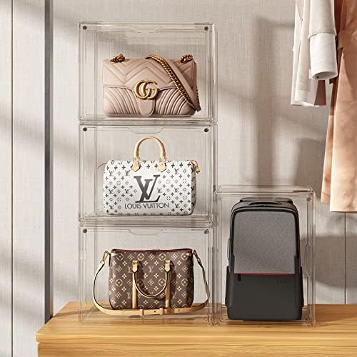 Purse Storage Organizer for Closet 3 Packs Clear Handbag Storage Organizer Acrylic Display Case for Collectibles Stackable Bag Organizer with Magnetic Door for Backpack, Figure, XXX-Large - Image 6