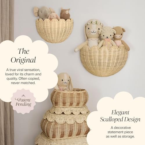 BEBE BASK The Original Scalloped Wicker Wall Basket – Set of 2 (16x10x7 In) - Image 3