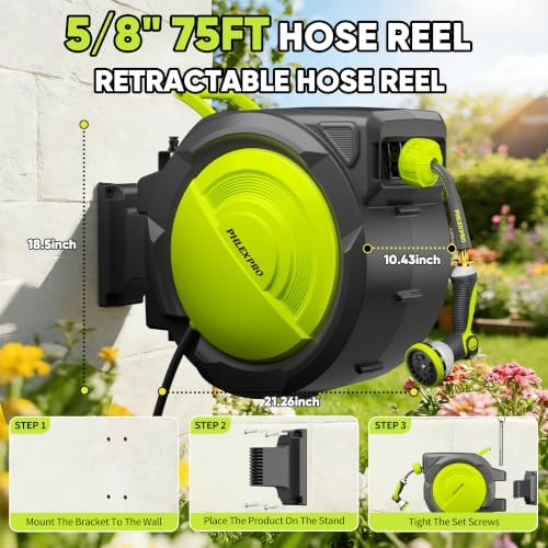 75 FT 5/8" Retractable Garden Hose Reel, Wall Mount - Image 5