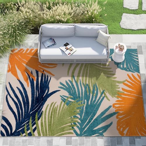 Rugshop Lucca Indoor/Outdoor Contemporary Floral Area Rug Multi 6'6" x 9' - Image 3