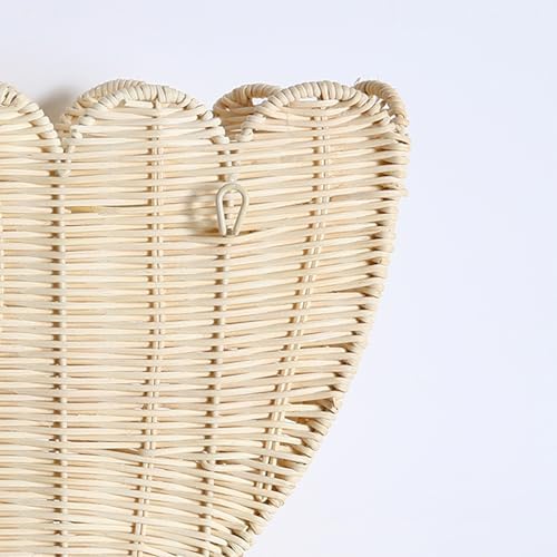 Scalloped Hanging Wicker Baskets for Wall, Scalloped Home Decor, Hanging Woven Rattan Wall Basket for Flowers Front Door Bathroom Storage (Rattan-Set of 2) - Image 7