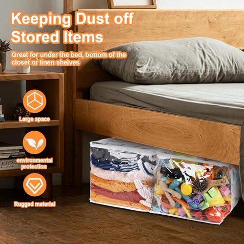 12 PCS Clear Plastic Organizers 12''x12''x12'' Blanket Storage Bags with Zipper Storage Cube Tote with Reinforced Handles for Clothes Moving Supplies Linens Shoes Closet Toys Organizers - Image 5