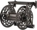 Garden Hose Reel Wall Mount Metal, Holds 125 ft x 5/8" Decorative Water Hose Holder for Outside Storage, Heavy Duty Aluminum Frame w/Shelf, No-Leak Aluminum Water System, Easy Assmbly, Dark Bronze by AQUAZILLA