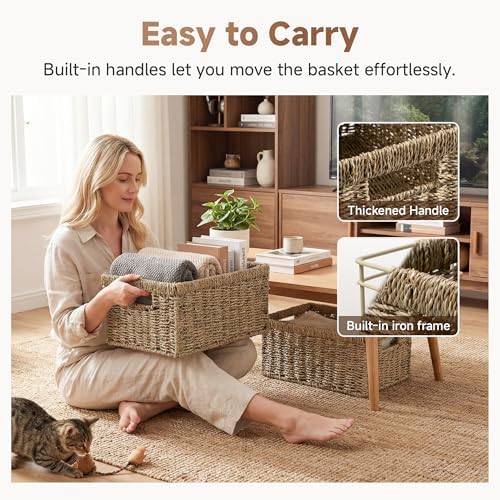StorageWorks Wicker Storage Baskets,Natural Seagrass Storage Baskets,2-Pack - Image 4