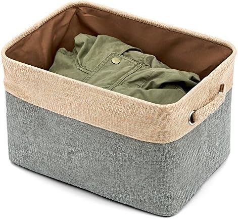 EZOWare Set of 3 Large Canvas Fabric Tweed Storage Organizer Cube Set W/Handles for Nursery Kids Toddlers Home and Office - 15 L x 10.5 W x 9.4 H -Mixed Color - Image 2