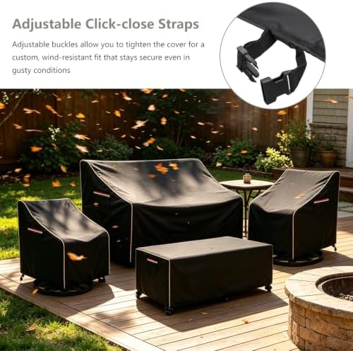 4-Piece Patio Furniture Cover Set, 600D Heavy Duty Outdoor Furniture Covers Waterproof — Fits 3-Seater Sofa, Swivel Rocker Chair & Coffee Table, All Weather Outdoor Protection, Small - Image 7