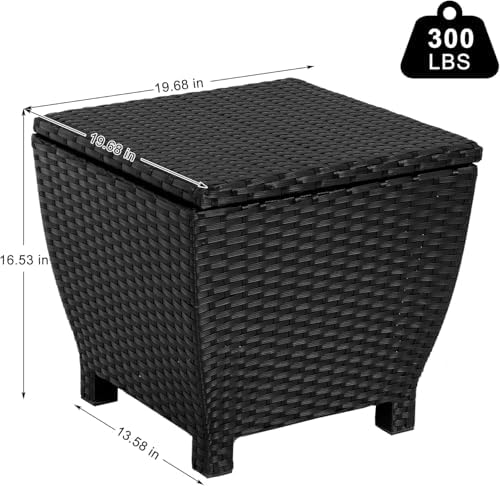 Sundale Black Wicker Storage Box, 13 Gallon Outdoor Deck Bin with Lid - Image 2