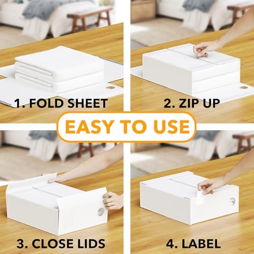 SpaceAid 12 Pack Bed Sheet Organizers and Storage, Foldable Sheet Organizer for Linen Closet, Sheets Set Folder Keeper with Window XL (Queen & King Size) Bedding Container (White, 12 Pack) - Image 3