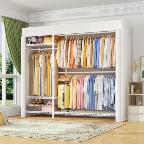ULIFHOME Clothes Rack with Cover Covered Clothing Racks for Hanging Clothes - Image 2