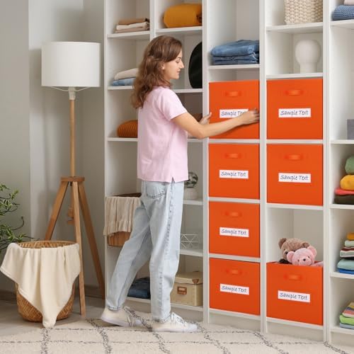 11x11 storage cube bins (Set of 10) Foldable Fabric storage cubes with 10 Labels Window Cards & a Pen,11 inch cube storage bin,Closet Organizers for Shelves,Cubby Organizer Boxes,Orange - Image 5