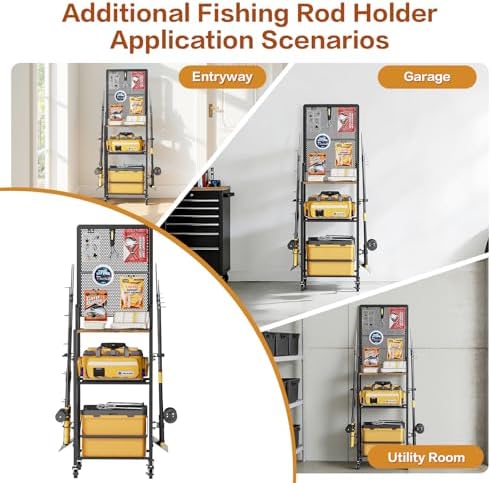 Olakee Fishing Rod Holders, Rolling Fishing Rod Rack for Garage & Boat, Tackle Box & Reel Holder Cart, Easy Assembly Fishing Gear Management System, Ideal Birthday Gift for Men Dad Anglers - Image 6