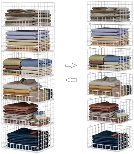 Yociyoga 6-Tier Stackable Closet Organizers and Storage Shelves, Closet Shelf Organizer Basket Bins, Foldable Sweater Storage for Clothes Organizer System, White（Patent No. 30022416） by FollowWithYociyogaTogether