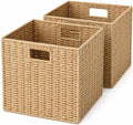 13x13x13 Inch Wicker Storage Basket Set of 2, FAAYUCK Handwoven Storage Cube Bins with Handle for Shelves, Foldable Wicker Organizer Basket for Bedroom, Laundry, Livingroom by FAAYUCK