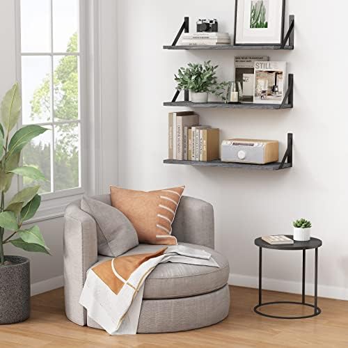 Forbena Gray Floating Shelves Wall Mounted Bookshelf Set of 3, 24 Inches Long 8 Inch Deep Wall Shelves for Bedroom, Bathroom, Living Room, Laundry Room, Kitchen, Office, Closet (Rustic Grey) - Image 4