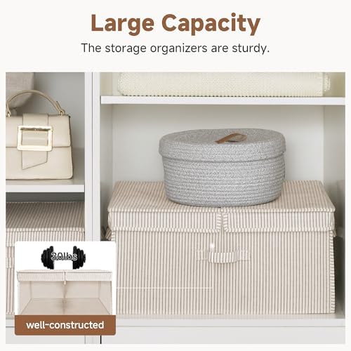 StorageWorks Large Decorative Storage Boxes with Lids, Khaki&Beige Stripes - Image 5