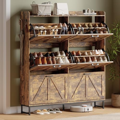Xixini Shoe Storage Cabinet with 6 Flip Drawers, Entryway Shoe Rack, Brown by Xixini