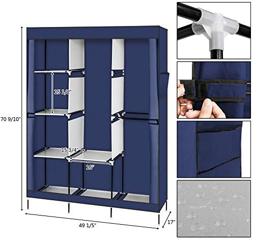 Knocbel Portable Closets Freestanding Closet Organzier Clothes Garment Rack with Storage Shelves & 3 Hanging Rods, 49.2" W x 17" D x 70.9" H Blue - Image 5