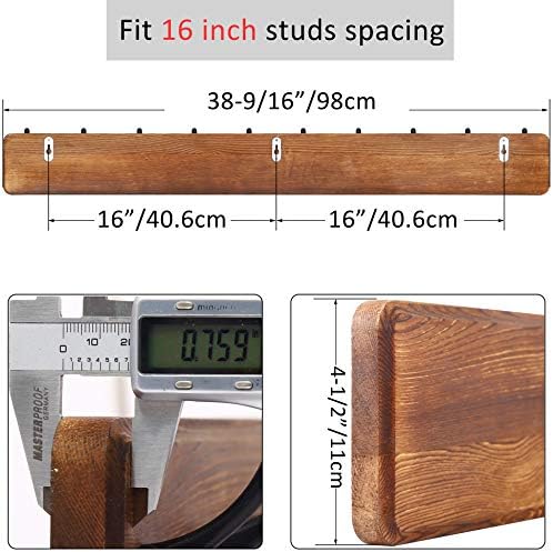 WEBI Rustic Coat Rack Wall Mount,10 Hooks,38 9/16" Long Coat Hooks Wall Mounted,16’’ Hole to Hole,Wood Coat Hanger Wall,Hook Rack Hooks for Hanging Coats,Jacket,Clothes,Hats,Brown - Image 3
