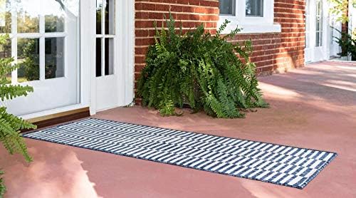 Unique Loom Outdoor Striped Collection Area Rug - Striped (2' x 6' 1" Runner, Blue/Ivory) - Image 3