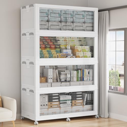 BROVIEW 1360Qt Stackable Storage Bins with Lid for Home Dorm, 4Pack White by BROVIEW-EnjoytheArtofLife