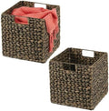 mDesign Natural Woven Hyacinth Cube Organizer Basket with Handles, Storage for Bathroom, Laundry Room Shelf or Nursery - Perfect for Cubby Storage Units - Hold Blankets and Books - 2 Pack, Black Wash by mDesign