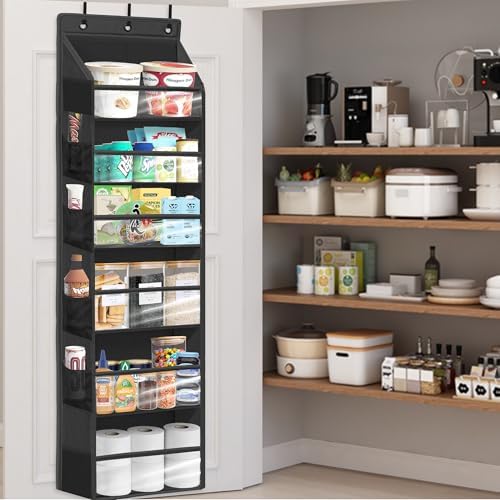 Over Door Organizer with 6 Extra Large Pockets 12 Side Pockets, Sturdy Closet Storage Rack, Hanging Storage Organizer with Clear Window for Shoes, Diaper, Bedroom, Bathroom, Black, 3-Pack - Image 4