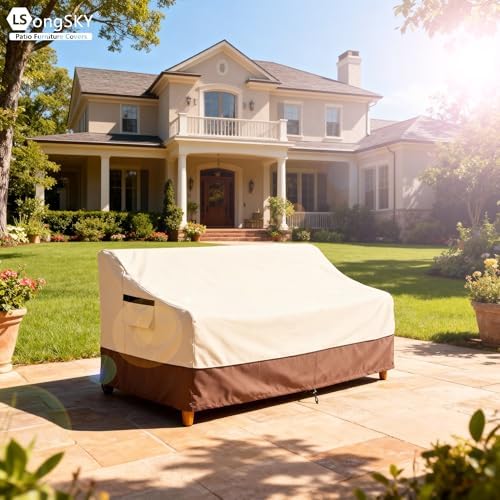 Patio 3-Seater Sofa Cover,Outdoor Couch Cover Fits up to 76W x 32.5D x 33H Inches,100% Waterproof Heavy Duty Patio Furniture Covers,Beige&Brown - Image 6