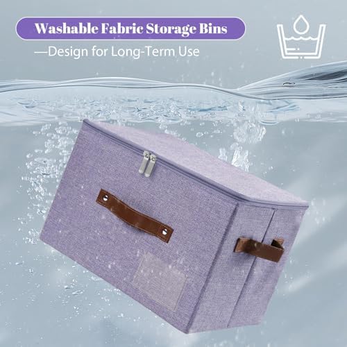 ANMINY Storage Box Fabric Bins with Zipper Lid, 17.7"x13.8"x10" Purple 3PCS - Image 3