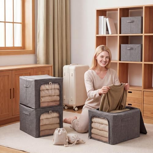 Lewtemi 50L 4 Pack Clothing Storage Bags with Cedar Sachets, Large Sweater Organizer, Breathable Fabric Containers for Clothes, Bedding & Blankets, Closet & Under Bed Storage (Gray,Classic) - Image 7