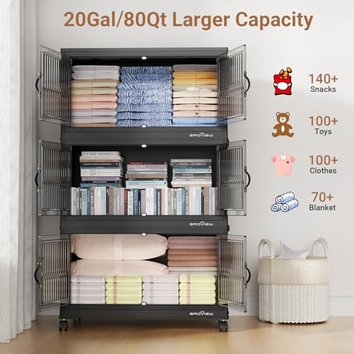BROVIEW 240Qt Stackable Storage Bins with Lid for Home Dorm, 3Pack Black - Image 3