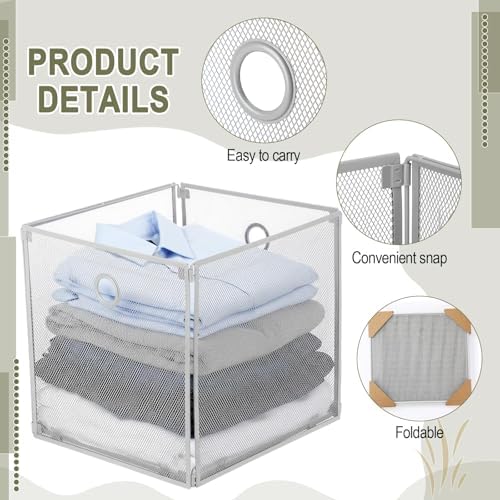 2 Pcs Foldable Metal Cube Storage Baskets, 13x13in, Grey - Image 3