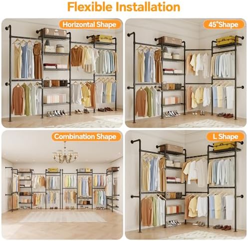 Higeego W4 Wall Mounted Clothes Rack, Industrial Pipe Clothing Rack, Black - Image 6