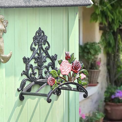 Sungmor Cast Iron Wall Mounted Garden Hose Holder - Hand-Painted Peony Rack - Image 6