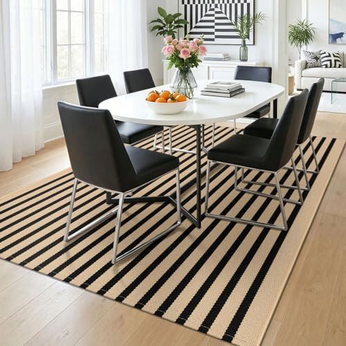 KOZYFLY Brown and Black Rug 5x7 ft Area Rug Woven Washable Striped Rugs - Image 2