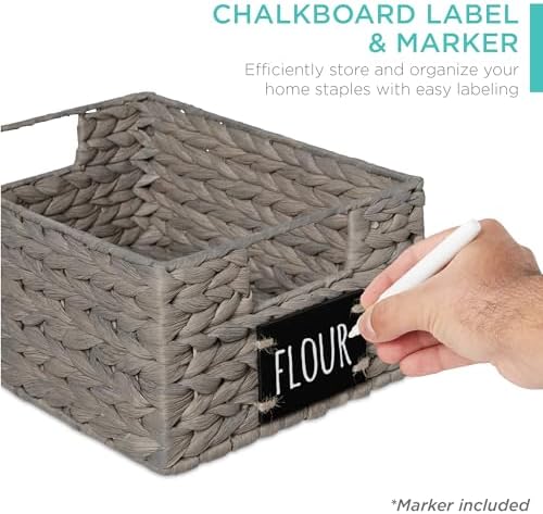 Best Choice Products Set of 4 9x12in Water Hyacinth Pantry Baskets, Woven Organizers w/Chalkboard Label, Chalk Marker - Gray - Image 2