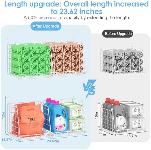 23.62” Extra-Long Under-Shelf Hanging Laundry Basket Organizer, 3-Pack Space-Saving Laundry Organizer, Fits Wire Shelving (Rod Diameter < 0.38”), Modular with Dividers for Custom Laundry Organization - Image 2