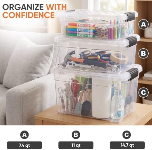 Superio 14.7 Quart Clear Plastic Storage Boxes with Lids, Stackable Organizer Containers, BPA-Free Storage Bins for Home, Office, School & Dorm, 4 Pack - Image 5
