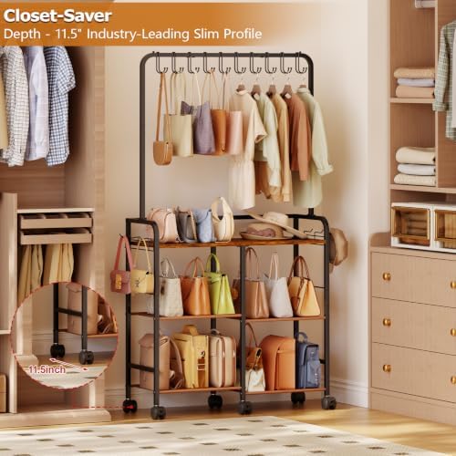 Purse Organizer with Wheels, Large Capacity Handbag Storage Rack for Closet - Image 4