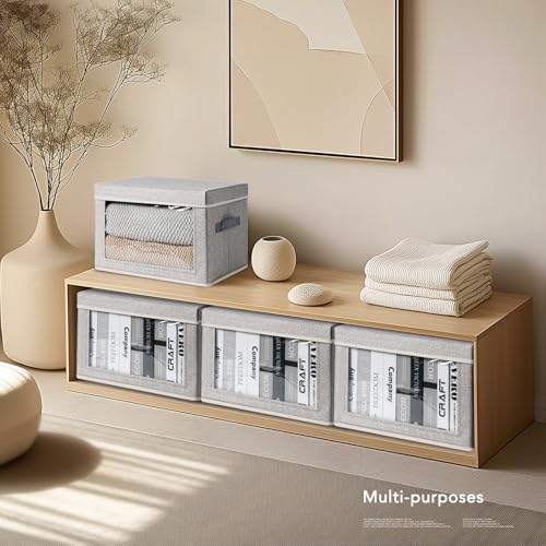 Homsorout Large Storage Baskets with Lids - Stackable Cube Bins for Closet, 6 Pack Windows Organizer Bins, Home Organizers and Storage for Clothes, CD, Towels, Light Grey - Image 5