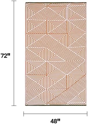 Fab Habitat Outdoor Rug - Waterproof, Fade Resistant, Crease-Free - Premium Recycled Plastic - Modern Geometric - Patio, Deck, Porch, Balcony, Laundry Room - Tokyo - Burnt Orange - 4 x 6 ft - Image 2