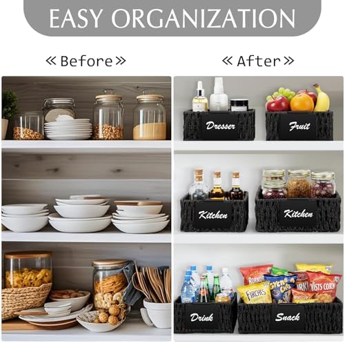 Marsui 9 Pcs Paper Rope Storage Baskets with Handle Labels Handwoven Multi-size Black Storage Bins for Organizing Small Baskets Container for Shelves Closet Pantry Toilet - Image 6