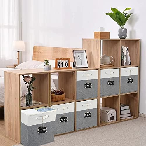 13x15x13 storage cube bins 4 Pack,Collapsible Fabric Storage Cubes with Labels,Linen Cube Storage Organizer Bins with Cotton Handles,Square Storage Cubes for Home,Office,Clothes,Cabinet(White Grey). - Image 5