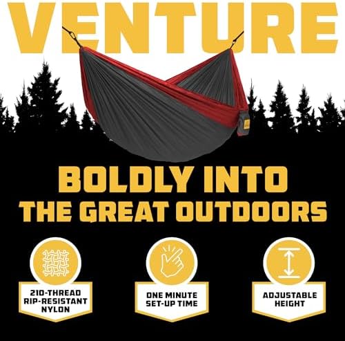 Wise Owl Outfitters Hammock for Camping Double Hammocks Gear for The Outdoors Backpacking Survival or Travel - Portable Lightweight Parachute Nylon DO Charcoal & Red - Image 3