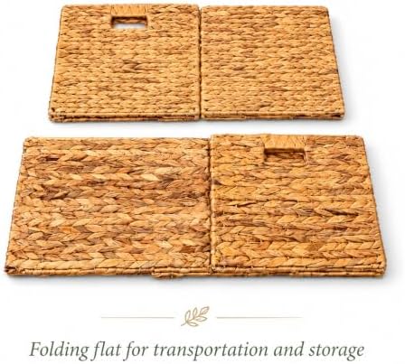 4 Hand-Woven Wicker Storage Baskets 13x11x11in, Water Hyacinth Shelf Bins - Image 5