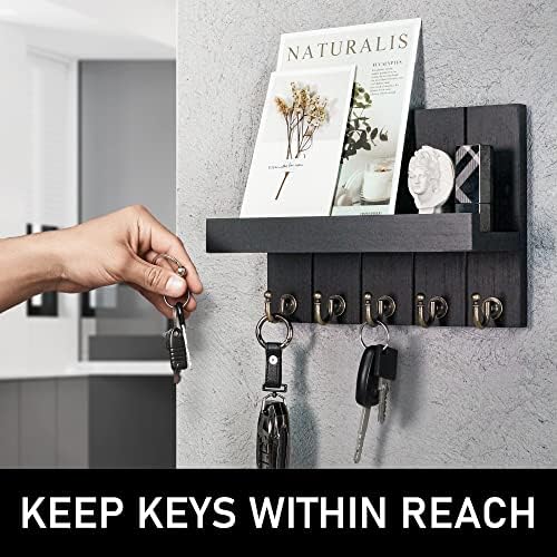 Rebee Vision Key Holder for Wall Set : 10" Key Rack with 5 Hooks & 16" Mail Organizer with Chalkboard and 4 Anchor Hooks for Home Apartment Entryway Decor - Black - Image 2