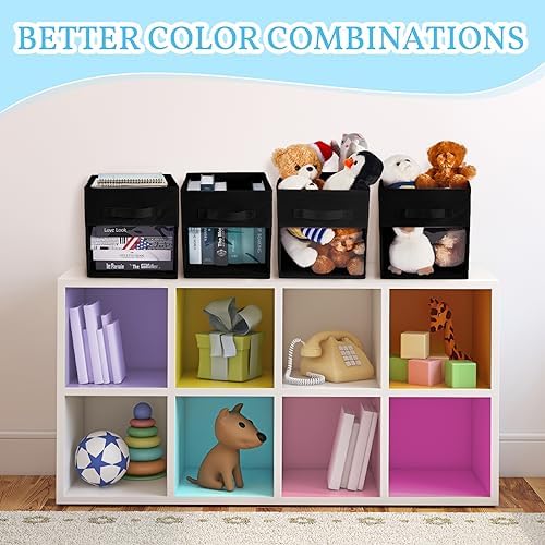 Marsui 12 Pcs Clear Cube Storage Bins Collapsible Fabric for Kids, Black - Image 5